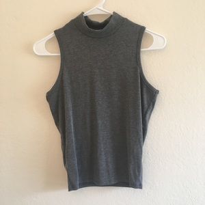grey turtleneck sleeveless muscle shirt